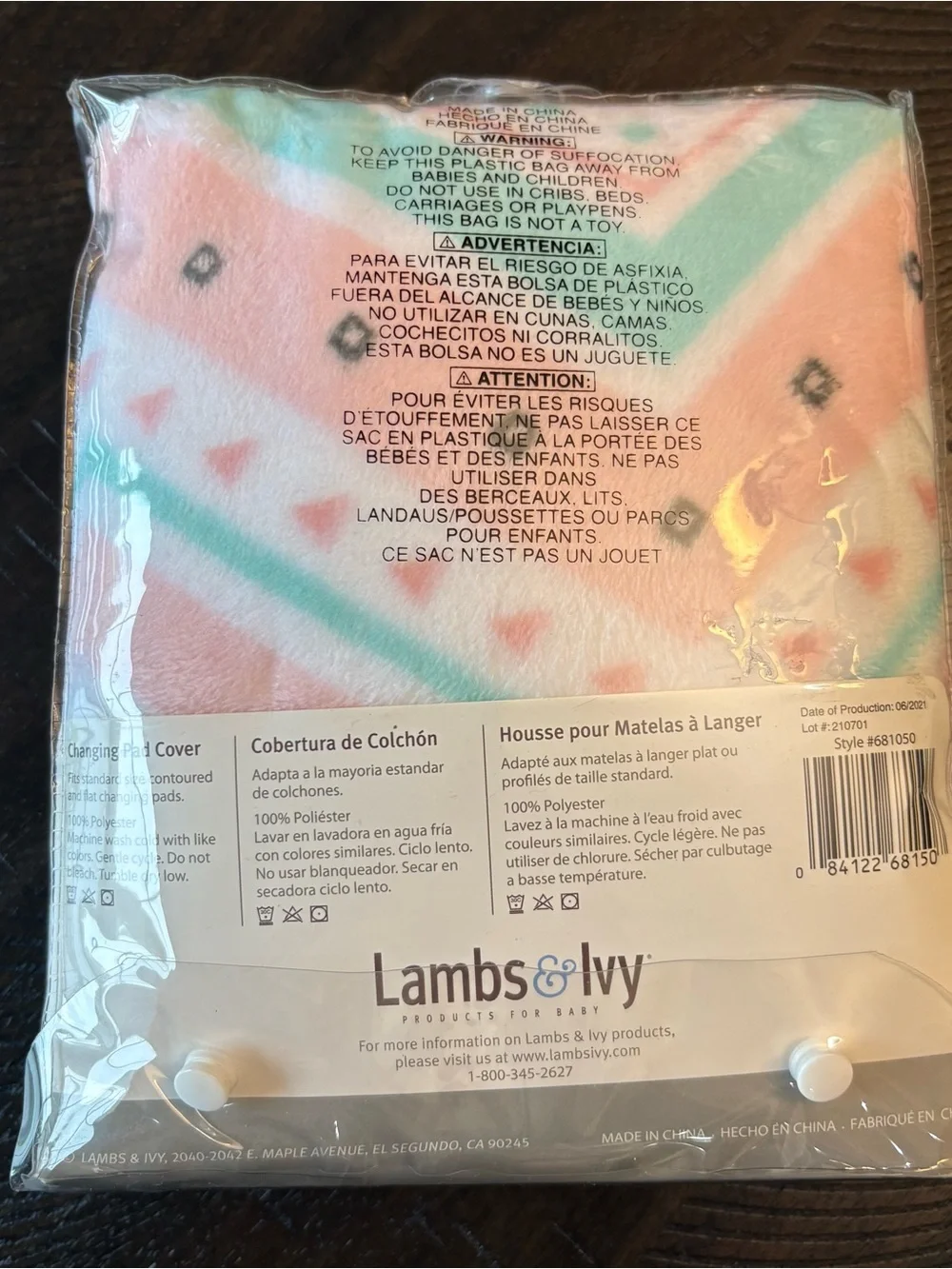 Lambs & Ivy Changing Pad Cover Pink and Mint Green Chevron NEW